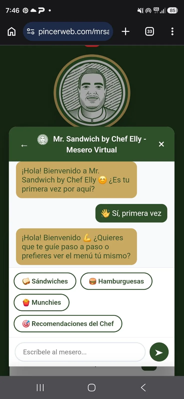 Mesero IA conversando con un cliente sobre el menú